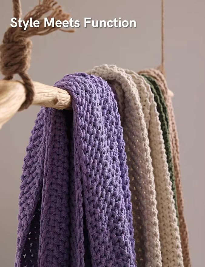 YnM Chunky Cotton Knit Throw Blanket, Cable Knit Throws for Bed Couch Sofa, Comfy & Relaxing, Decorative Piece for Farmhouse Modern Boho Rustic Scandinavian Chic Vibe, Lilac Purple 60x80 Inches