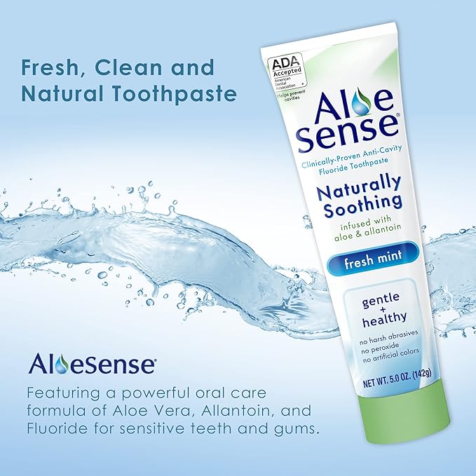 Naturally Soothing Toothpaste for Sensitive Teeth and Gum Care with Aloe Vera, Allantoin & Fresh Mint Flavor, Gentle & Natural, ADA Approved (5-oz, 6 Count)