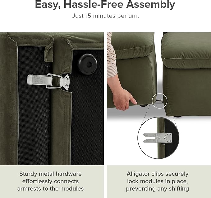 mopio Oversized Modular Sectional Sofa with Fully Removable Covers and Storage, Convertible U, L-Shaped and Sleeper Sectional, Modern Couches with Ottoman Chaise (Olive Green Velvet, 7 Seats, U)