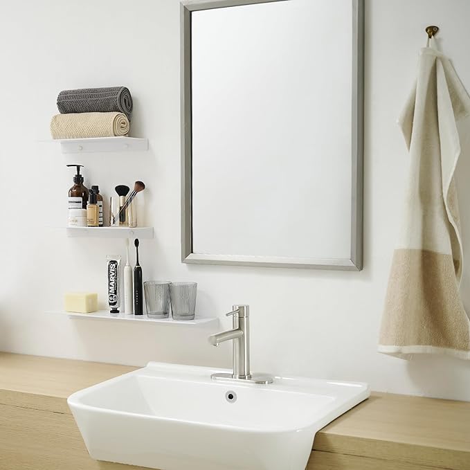 JOOM Small Metal Wall Floating Shelf - Metal Wall Shelf, Black Floating Shelf, Small Bathroom Shelf, Display Shelves for Storage (White, 8 Inch)