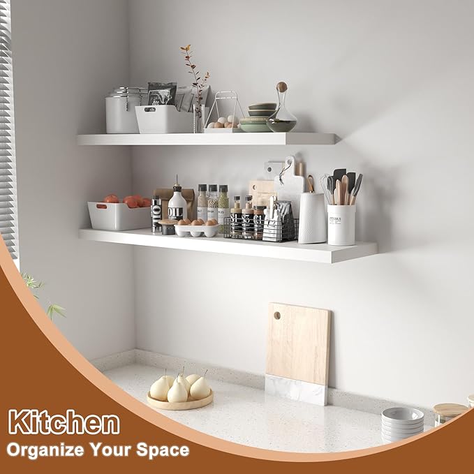 48 Inch Floating Shelf 1 Pack Large Floating Shelves for Wall No Drilling Accessories Included Deep Wall Shelves for Living Room Kitchen Farmhouse 48" W x 12" D x 1.2" White