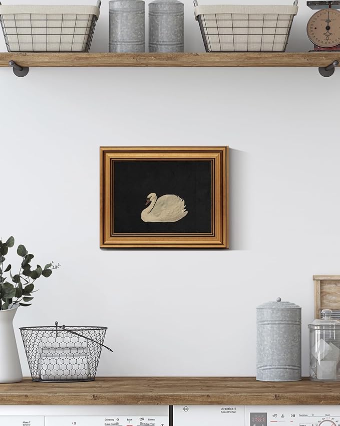 HUARCEY Gold Framed Vintage Wall Art for Living Room, Grace Swan Art Painting Pictures Rustic Animal Bathroom Prints Farmhouse Wall Decor Mother's Day Gifts for Mom Canvas Swan Shelf Decor for Bedroom