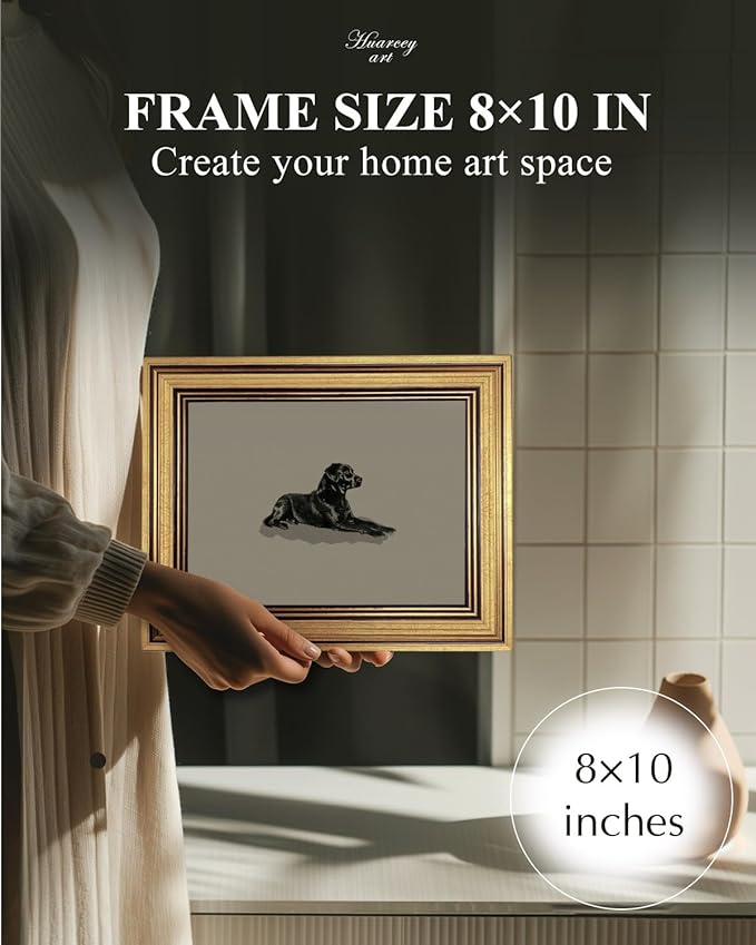 HUARCEY Gold Framed Vintage Wall Art Black Dog Wall Decor Minimalist Animal Art Pictures Room Decor Dog Lovers Gifts Modern Canvas Prints Shelf Artwork for Bedroom Bathroom Living Room 8x10in