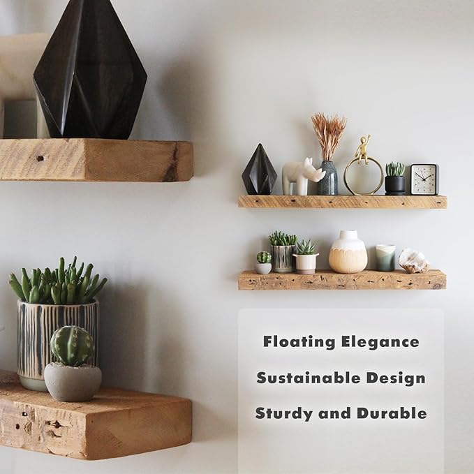 Urban Legacy Reclaimed Barnwood Planks | Floating Shelves for Wall w/Flush Mount Shelf Bracket Set Included | Set of 2 (Natural, 36"x 4.5"x 2")
