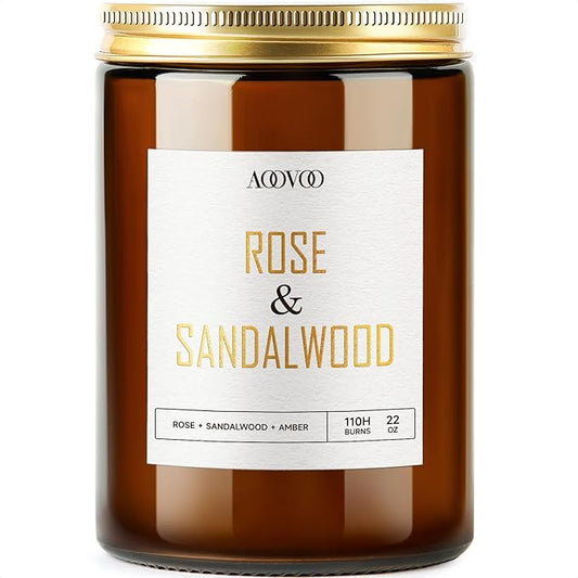 AOOVOO Rose Sandalwood Candles - 22 oz Scented Candles, Aromatherapy Candle, Soy Candle for Home Scented