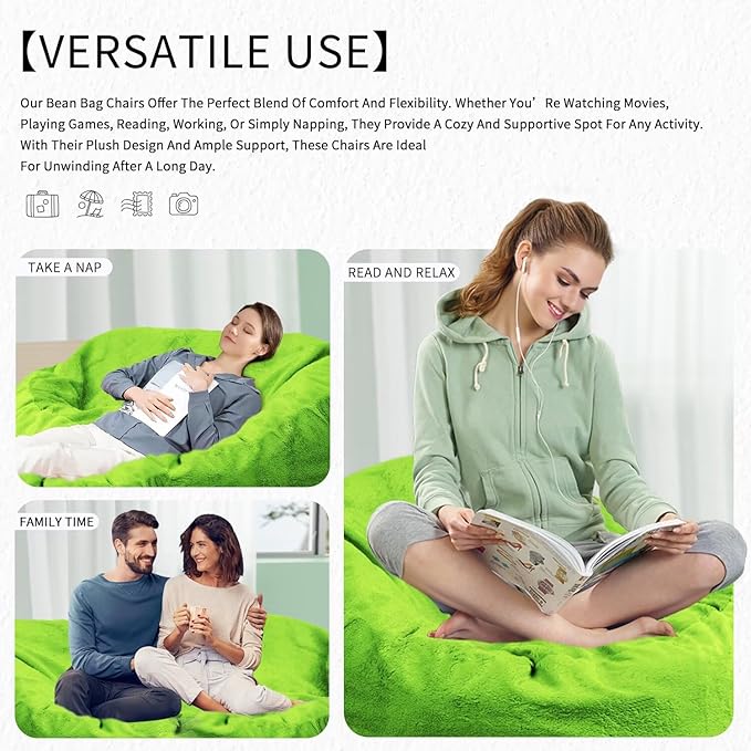 Bean Bag Chair for Adults 4FT,Soft Removable Cover for Teens/Girls Bedroom,Fluffy Giant Round Floor Beanbag Lounger Chairs (No Filler,Green)