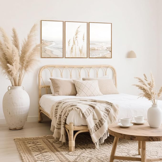 HPNIUB Modern Beach Artwork Seascape Wall Art, Seaside Framed Painting Reed Pathway Picture, Minimalist Neutral Coastal Landscape Wall Decor for Living Room,Bathroom -16'' x24'' x3