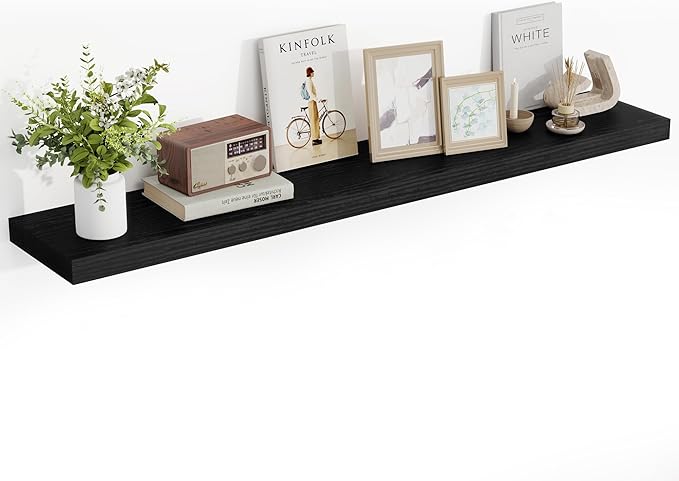 55 Inch Floating Shelves, 55"x9.25"x1.5" Inch Deep Floating Shelves for Wall, Wooden Shelves for Bathroom, Bedroom, Living Room, Black