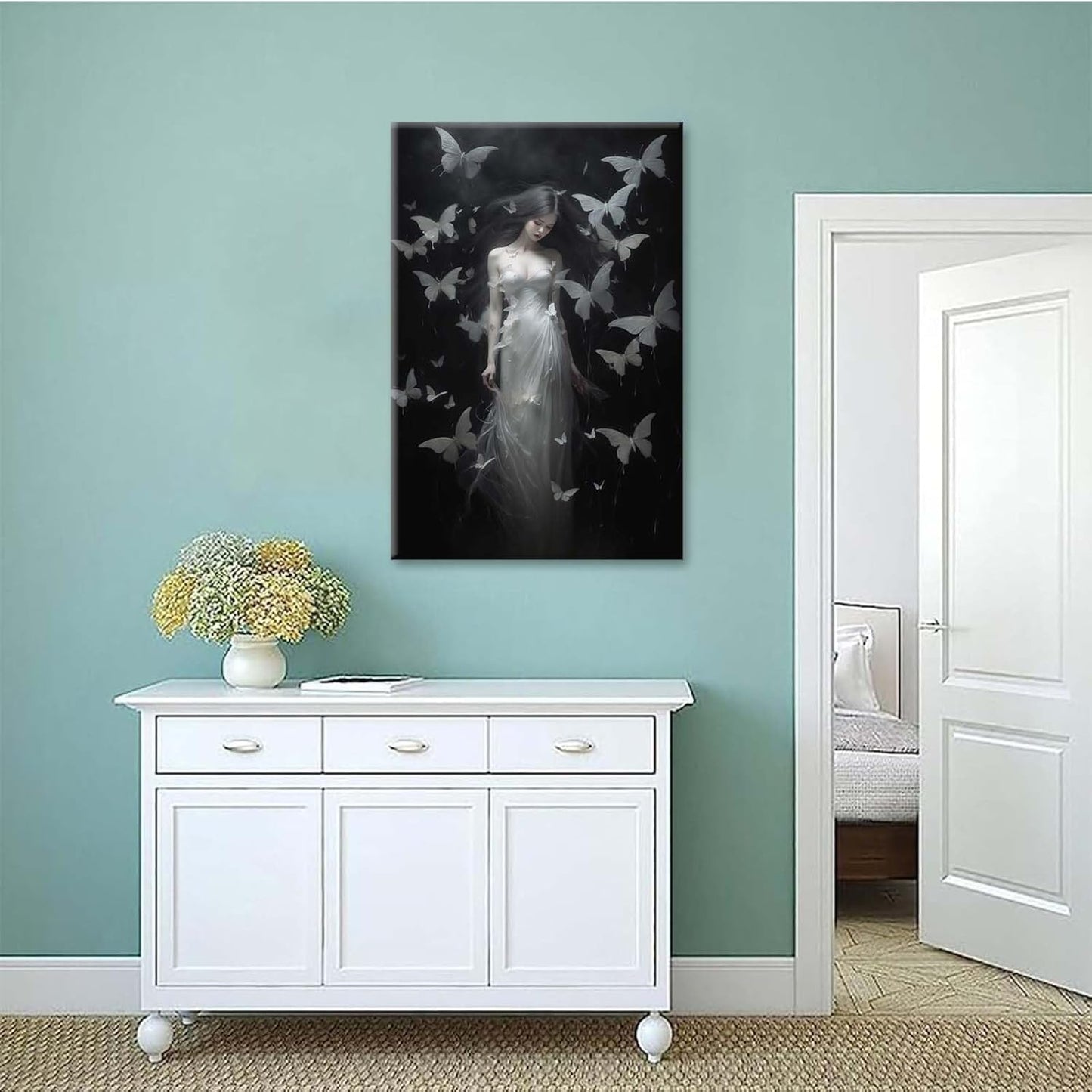 JFHCQJPK Vintage Gothic Feminine Canvas Wall Art Print Butterfly Poster Moody Female Wall Art Retro Artwork Dark College Decor for Home Bedroom12x16in Frameless