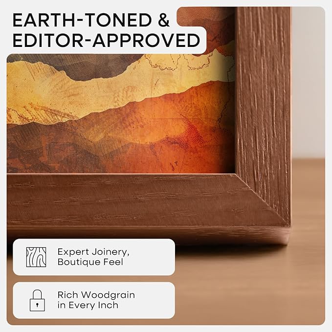 Homeforia 11x17 Brown Picture Frame, High End Dark Oak 11x17 Poster Wood Frame with Mat 8x12 Print, 11 x 17 Wooden Walnut Frame Matted to 8 x 12 Photo, 17x11 Frames, Tempered Glass, Wall Kit, Set of 1