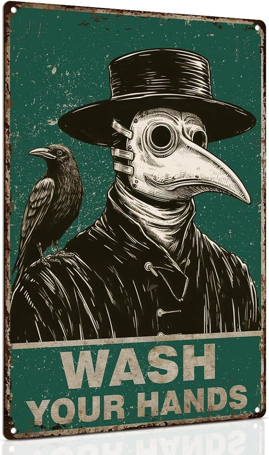 ALKB Halloween Bathroom Decor 8x12 Inch - WASH YOUR HANDS, Gothic Vintage Metal Tin Sign, Novelty Gifts for Men Women Adult