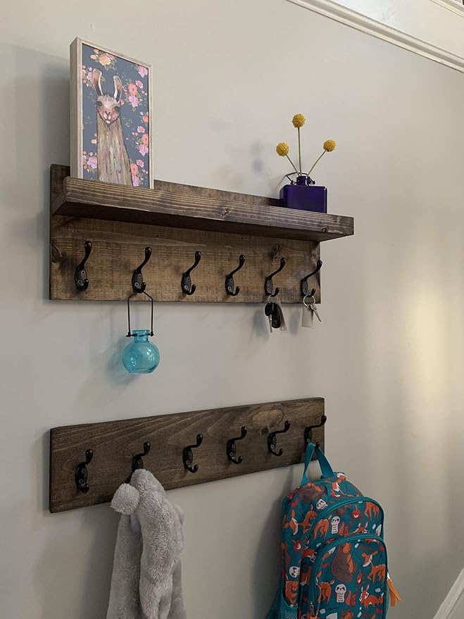 Coat Rack with Shelf Wall Mounted with Storage (Choose Your Length) Towel Rack Entryway Organizer Key Hooks (40" L (10 Hooks) Set of 2)