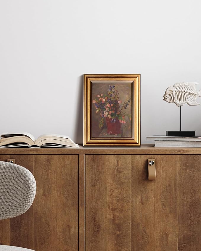 HUARCEY Gold Framed Vintage Wall Art for Living Room, Flower Painting Canvas Prints Shelf Decor for Kitchen, Aesthetic Room Decor Bedroom Wall Art, Floral Artwork for Friends or Family 8"x10"