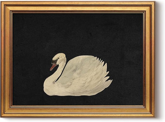 HUARCEY Gold Framed Vintage Wall Art for Living Room, Grace Swan Art Painting Pictures Rustic Animal Bathroom Prints Farmhouse Wall Decor Canvas Swan Shelf Decor for Kitchen Bedroom (Zwaan 12"x16")
