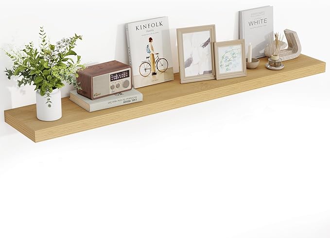 55 Inch Floating Shelves, 3D Textured Wood Grain, 55"x9.25"x1.5" Inch Deep Floating Shelves for Wall, Wooden Shelves for Bathroom, Bedroom, Living Room, Natural