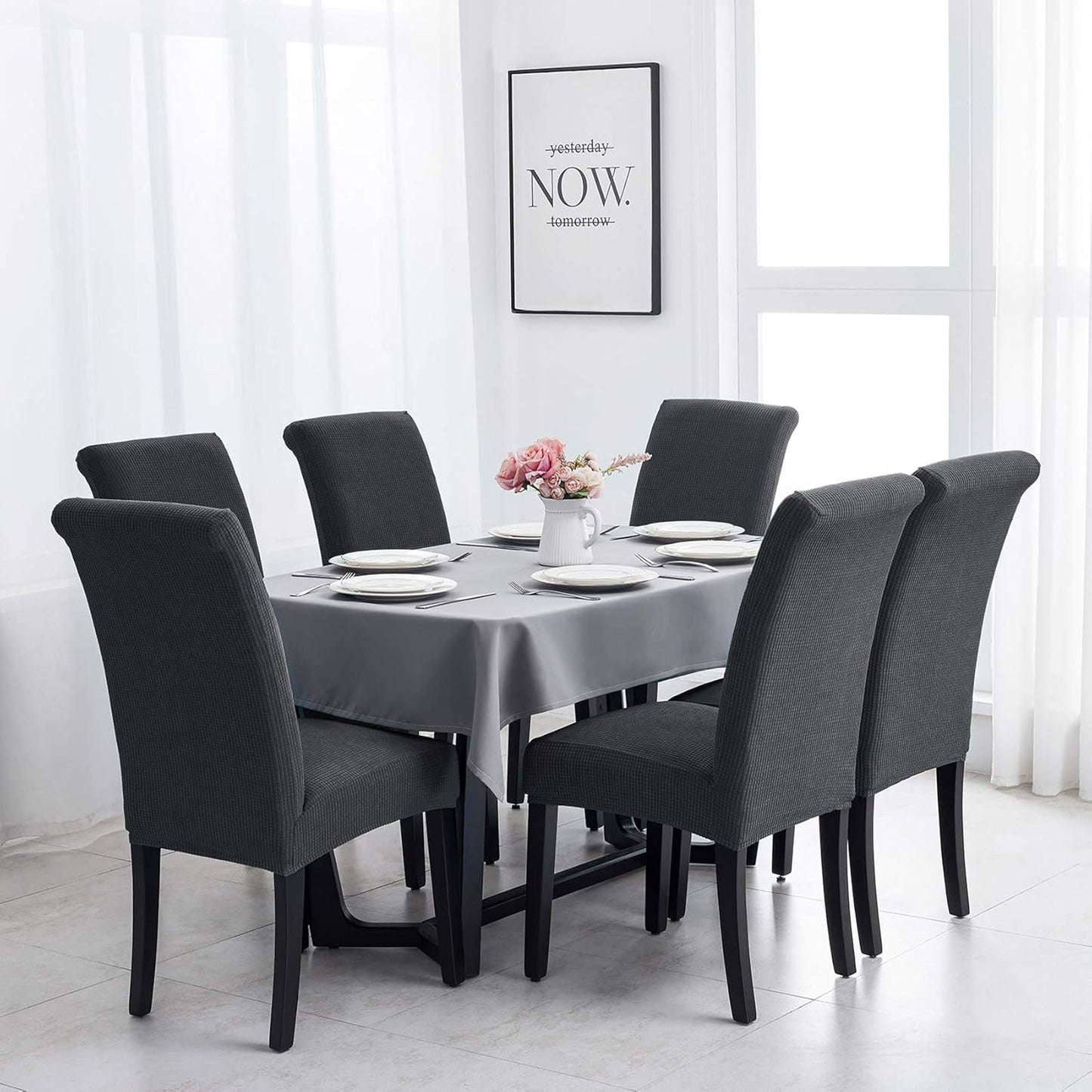Joccun Chair Covers for Dining Room Set of 2,Dining Chair Slipcover Stretch Dining Room Chair Covers Seat Protector,Washable Parsons Chair Cover for Home,Banquet(Dark Gray,2 Pack)