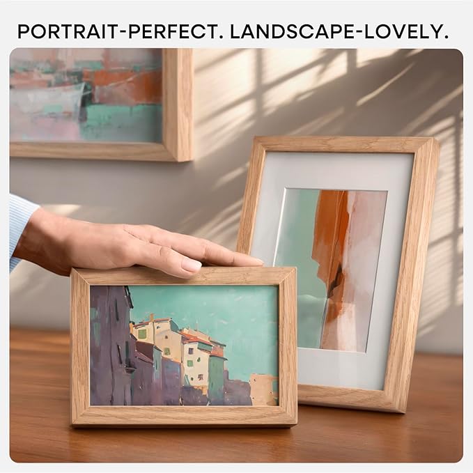 Homeforia 9x12 Picture Frame Wood, High End Natural Oak 9 x 12 Light Wooden Frames with Mat 7 by 10 Photo, 9by12 Frame Matted to 7x10 Print, Wall or Tabletop Frames, Tempered Glass, Wall Kit, Set of 1