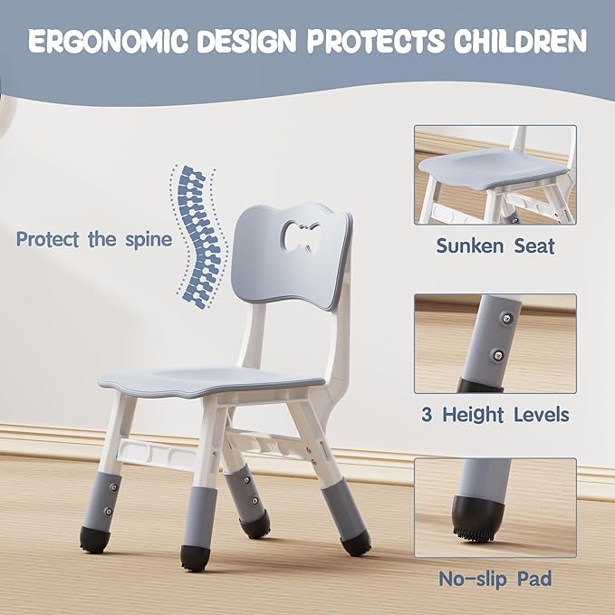 Brelley Kids Table and 6 Chairs Set, Height Adjustable Toddler Desk and Chair Set, Graffiti Desktop, Classroom/Daycare/Home, Children Multi-Activity Table for Ages 2-8