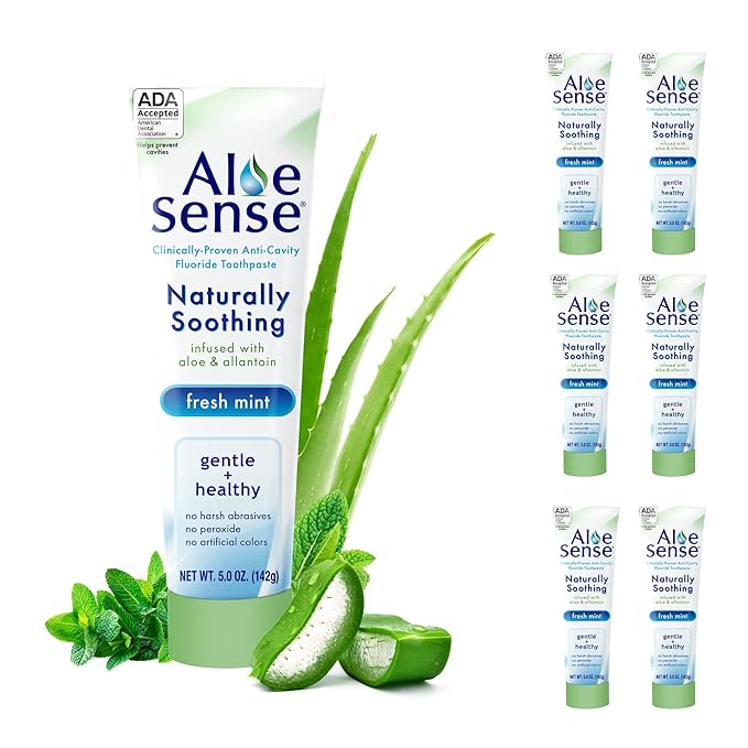 Naturally Soothing Toothpaste for Sensitive Teeth and Gum Care with Aloe Vera, Allantoin & Fresh Mint Flavor, Gentle & Natural, ADA Approved (5-oz, 6 Count)