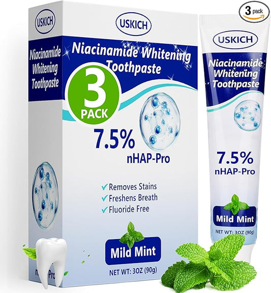 3 Pack Whitening Toothpaste,Fresh Breath Nano Hydroxyapatite Toothpaste for Remineralizing Enamel & Sensitive Relief,Whitening,Antiplaque,Natural Peppermint,Fluoride-Free