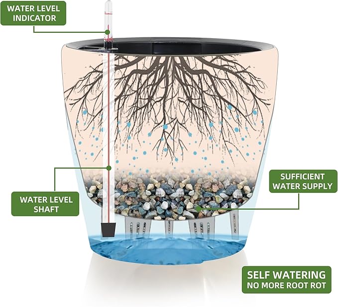 Dexceder 11x10 Inches Self Watering Planter Indoor Outdoor, Inner Pot Design, Thickened Table Flower Plant Pot with Water Level Indicator (Peacock Blue Gradient)