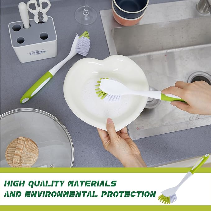 Hsei 20 Pcs Light Green Kitchen Scrub Dish Brush Bulk with 11 Inch Anti Slip Handle Cleaning Dish Scrubber with Stiff Bristles Washing Scrub Brushes for Housekeeping for Pots and Pans, Kitchen Sink