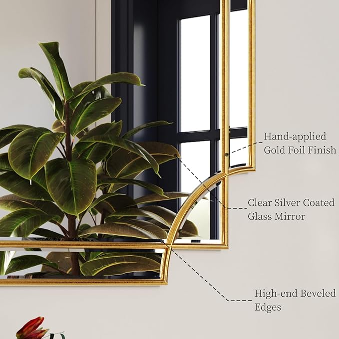 Kelly Miller Large Gold Decorative Mirror for Wall, 30"x40" Gold Bathroom Mirror Vanity Wall Mirror Rectangle Mirror Beveled for Master Bath Half Bath Living Room Bedroom Farmhouse Fireplace Hallway