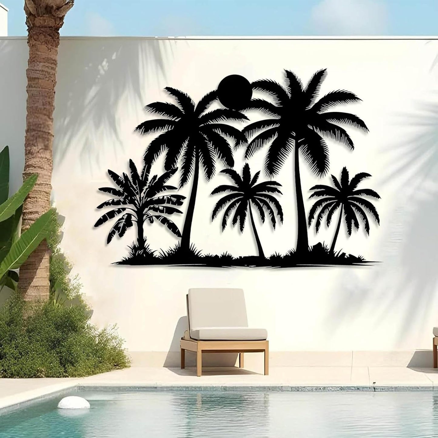 Tuglona Metal Palm Tree with Sunset Wall Decor, Tropical Palm Tree Metal Wall Art, Tropical Wall Decor, Sun Wall Art, Beach Wall Decoration, Coastal Trees Wall Hanging (Gold, 48"x33"/121x84cm)