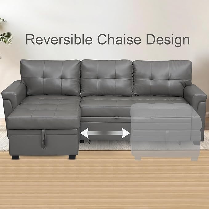 Naomi Home Modern Sectional Sofa with Storage Chaise Gray/Air Leather