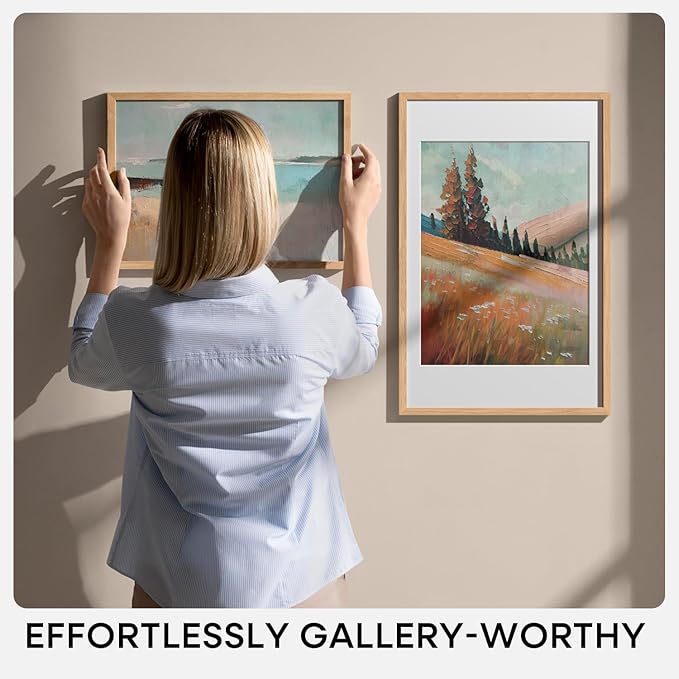 Homeforia 13x19 Picture Frame Wood, High End Natural Oak 13x19 Light Wooden Poster Frame with Mat 11x17, 13 x 19 Frames Matted to 11 x 17 Photo, 19x13 Hanging Frame, Tempered Glass, Wall Kit, Set of 1