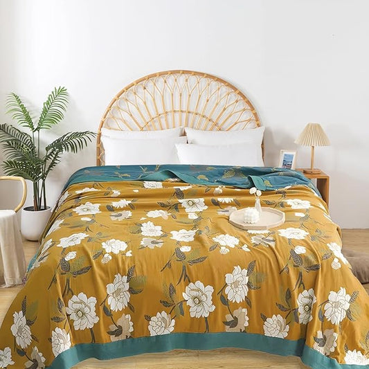 Boho Throw Blanket for Bed - 100% Pure Cotton Ultra Soft Rustic Quilt - Farmhouse Decor Bed Blankets, All Season Rustic Throw for Sofa Couch Chair(91''x 98'', Flower Branch 2)