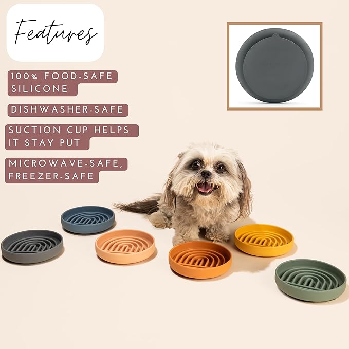 The Slowdown Bowl Silicone Slow Feeder for Cats & Kittens, Slow Eating Mealtime Solution with Modern Lick Mat Design, Reduces Gulping, Fits 1 Cup 6” Across x 1.25” Tall, Small-Spruce