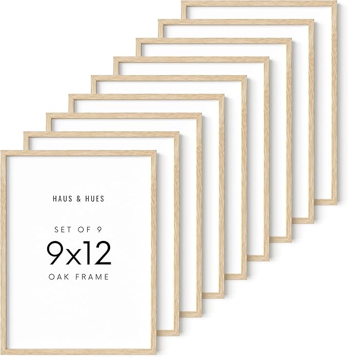 HAUS AND HUES 9x12 Picture Frame Set of 9-9 X 12 Frame Wooden Picture Frames for Crafts, 9x12 Frame Wood Picture Frames, 9 X 12 Picture Frame Natural Wood Frames,12x9 Picture Frame Wood