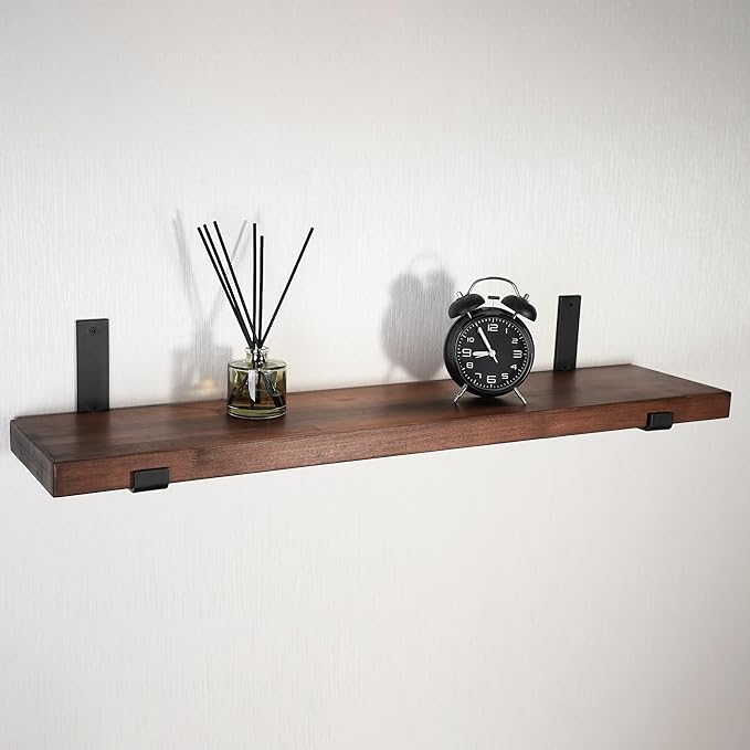 CONSDAN Floating Shelf for Wall Mounted Book Shelf Hanging Shelves Floating Bookshelf for Bedroom, Bathroom, Living Room, Kitchen USA Grown Solid Hardwood, Dark Maple 24x7.5x1.5 in