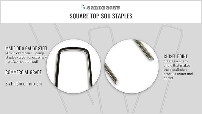Sandbaggy 6 inch Landscape Sod Staples (9 Gauge Steel) ~ Great for Hard Soil - 20% Thicker Than Competition - Trusted by Farmers & Contractors Across USA (5000 Staples)