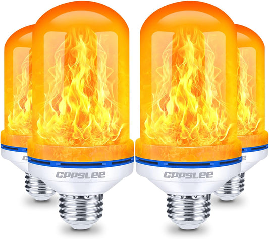 CPPSLEE Upgraded LED Flame Light Bulbs, 4 Modes Flickering Light Bulbs, E26 Base Fire Flame Bulb for Halloween Decorations Outdoor, Christmas Lights Patio Indoor Home Decor (Yellow, 4 Pack)