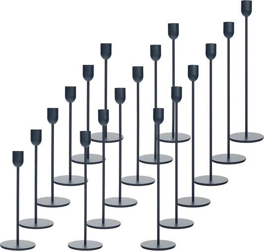 18 PCE Black Candle Holders Set, Vintage Taper & Pillar Candle Sticks for Wedding, Dining Table, Fireplace Mantel, Elegant Home Decor, Housewarming Gift, Festive Centerpiece