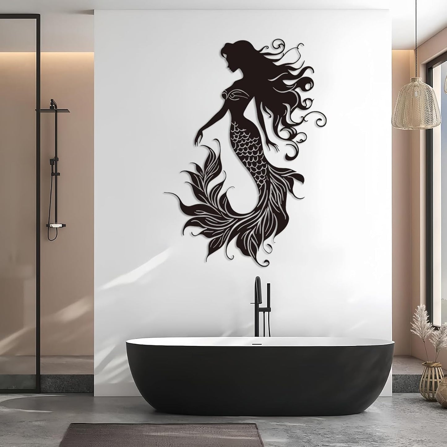 Veplsur Mermaid Metal Wall Art, Metal Mermaid Wall Decor, Marine Biology Wall Decor, Ocean Wall Art, Nautical Wall Hanging, Beach Hanging for Bathroom Bedroom (Gold, 19"x13"|47x33cm)
