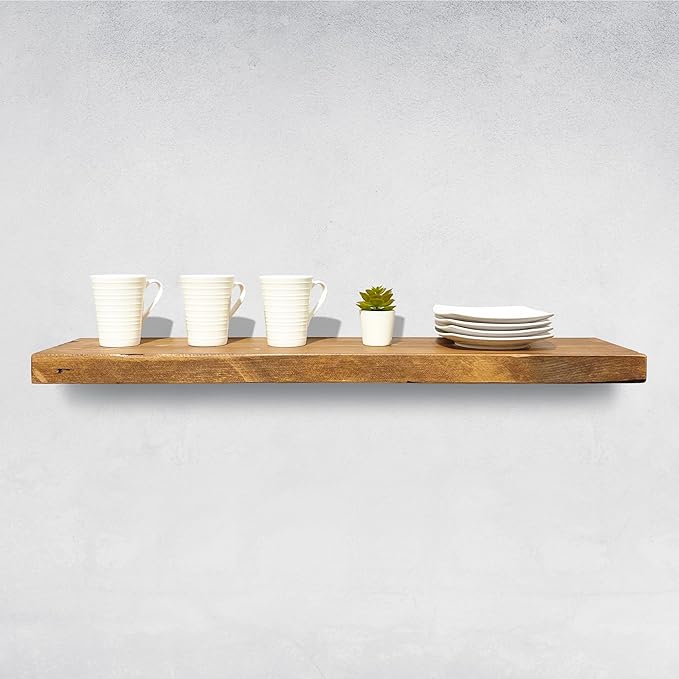 AUDRIELLE URBANDI, Rustic Floating Shelves, Set of 2, Hidden Bracket, Solid Wood, Heavy Duty, Wall Mounted Shelves, (Brown, 24Wx6D)