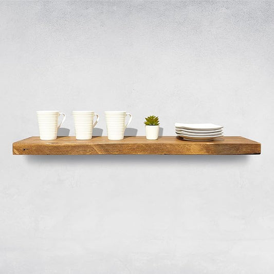 AUDRIELLE URBANDI, Rustic Floating Shelves, Set of 2, Hidden Bracket, Solid Wood, Heavy Duty, Wall Mounted Shelves, (Brown, 24Wx6D)