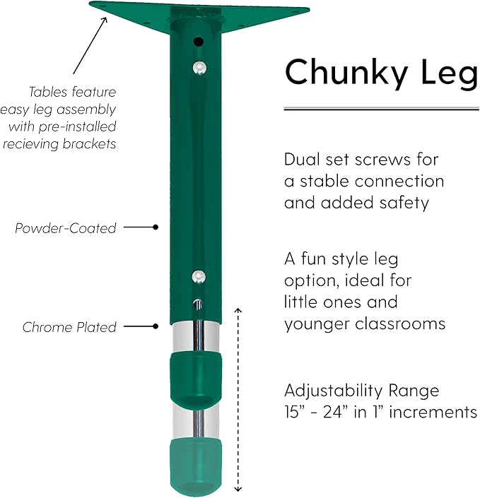 Factory Direct Partners FDP Rectangle Activity School and Classroom Kids Table (24 x 36 inch), Chunky Toddler Leg, Adjustable Height 15-24 inches - Maple Top and Green Edge