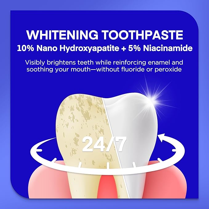 PearlSmile Niacinamide Hydroxyapatite Whitening Toothpaste – 10% Nano Hydroxyapatite + 5% Niacinamide – Strengthens Enamel, Remineralizes, Brightens Teeth – Fluoride-Free, Travel Size, 4.2oz (120g)