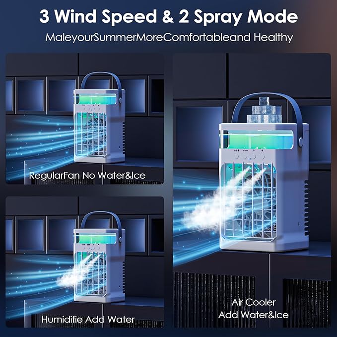 Portable Air Conditioner,Cooling Fan with 3 Speeds & 3 Modes,1500ML Mini Air Conditioner with Remote, Air Conditioner Fan,Night Light,Evaporative Air Cooler for Home/Office