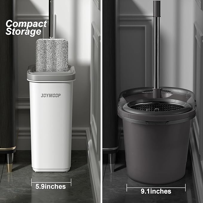 JOYMOOP Mop and Bucket with Wringer Set, Hands Free Flat Floor Mop and Bucket, 60" Mop with 6 Reusable Microfiber Pads, Wet and Dry Use, Floor Cleaning System