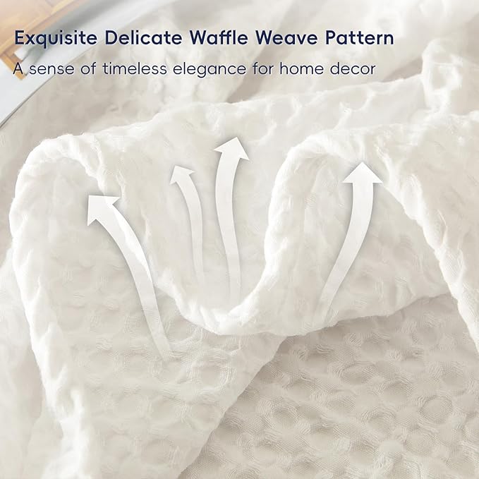 PHF Ultra Soft Waffle Weave Blanket Queen Size 90"x 90"- Washed Lightweight Breathable Cozy Woven Blanket for Bed - Aesthetic Decor for Couch Bedding Sofa Home Car - Coconut White