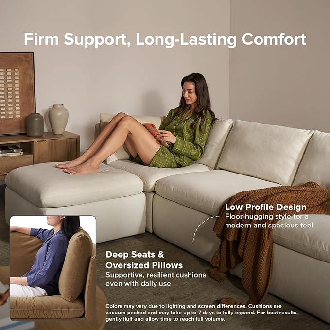 mopio Oversized Modular Sectional Sofa with Fully Removable Covers and Storage, Convertible U, L-Shaped and Sleeper Sectional, Modern Couches with Ottoman Chaise (Hazelnut Velvet, 8 Seats, Sleeper)
