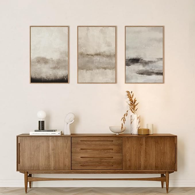 HPINUB Large Abstract Framed Canvas Wall Art Set,Minimalist Beige Gray Pastel Watercolor Wall Decor,Modern Illustration Neutral Art Painting for Living Room,Bedroom,Dining Room,Office -16"x24"x3