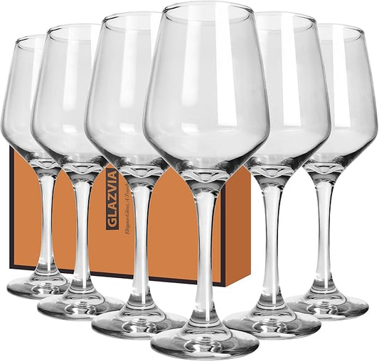Crystal Wine Glasses Set of 6-12oz Long Stem Wine Glass, Clear Pretty Crystal Glassware, Hand Blown Drinkware, Unique Stemware Wine Glass Holiday Gift Set