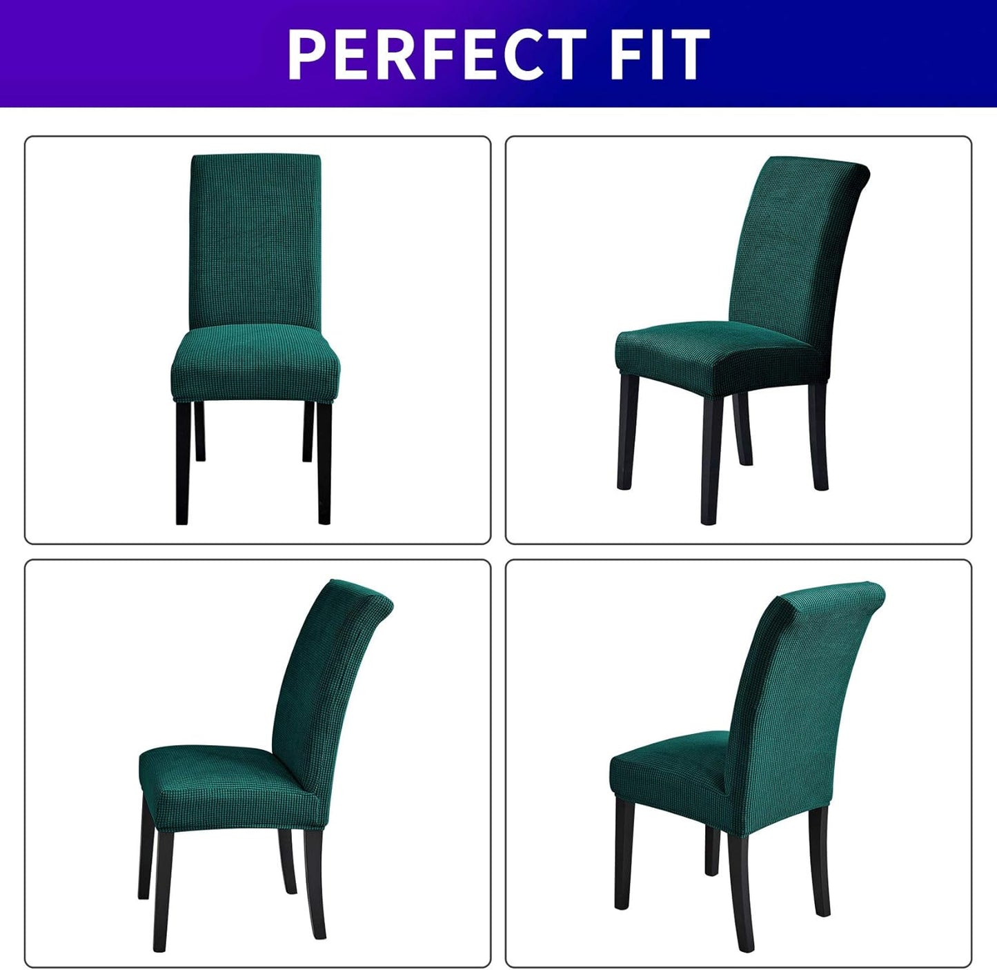 Howhic Chair Covers for Dining Room Set of 6, Stretchy Dining Chair Covers, Textured Jacquard Kitchen Chair Slipcovers, Classy Decor for Home and Banquet (Hunter, 6 Pack)