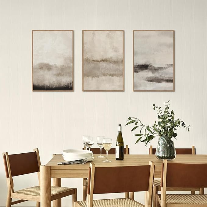 HPINUB Large Abstract Framed Canvas Wall Art Set,Minimalist Beige Gray Pastel Watercolor Wall Decor,Modern Illustration Neutral Art Painting for Living Room,Bedroom,Dining Room,Office -16"x24"x3